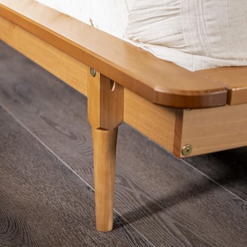 Mid Century Modern Caramel Solid Wood Platform Bed Frame with Headboard and Footboard, King Size Walker Edison