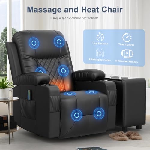 DG PEAFOWL Recliner Sofa Set, Loveseat Recliner Couch and 2 PCS Recliner Chair with Heat & Massage, Home Theater Seating with Console, Drawer, USB Ports & Phone Holders, Reclining Loveseat for Theater