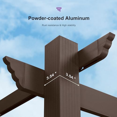 PURPLE LEAF 10' x 12' Outdoor Retractable Pergola Aluminum with DIY Sun Shade Canopy Patio Modern Heavy-Duty Brown Shelter for Garden Yard Pavilion Grape Trellis Porch, Beige PURPLE LEAF