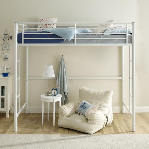 Walker Edison Timothee Urban Industrial Metal Twin over Loft Bunk Bed, Twin Size, White Walker Edison