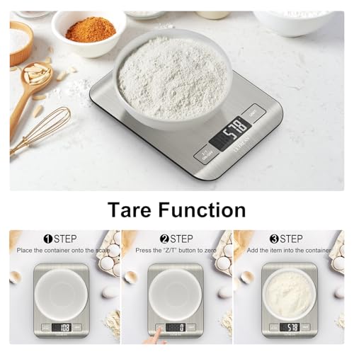 Ultrean Food Scale, 33lb Digital Kitchen Scale for Food Ounces Grams, 304 Stainless Steel, Type-C Charging and Batteries, Perfect for Meal Prep, Cooking, and Baking