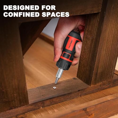HAUTMEC 6-in-1 Stubby Ratcheting Screwdriver Set, Multi Screwdriver Tool All in One, Ratchet Screwdriver Set with Multi Bit Screw Driver, Chrome Vanadium Steel Shaft, 3PCS Phillips and 3PCS Slotted HAUTMEC