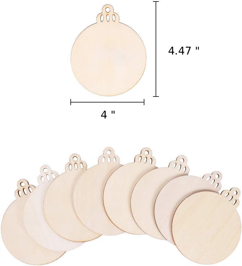William Craft 100PCS 4" x 4.7" Inch DIY Wooden Christmas Ornaments Unfinished Predrilled Wood Slices Circles for Crafts Round Centerpieces Discs Holiday Hanging Decorations William Craft