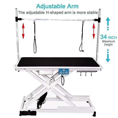 Lucky Pet Electric Lift Pet Grooming Table, Heavy Duty Pet Trimming Table, Professional X-Type Electric Lift for Large Dogs, with Overhead Arm, Clamps, Two Grooming Noose, 50 inch / Black Lucky Pet