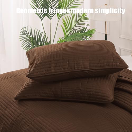 Whale Flotilla Ultra Soft King Quilt Bedding Set, Lightweight Microfiber Brown Quilts Bedspreads Oversized, 3 Piece Ultrasonic Geometric Coverlet Bed Cover for All Seasons Whale Flotilla