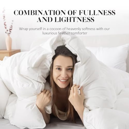 WhatsBedding Feather Down Fiber White Comforter,All Season Luxury Bed Comforter,Ultra Soft 100% Cotton Duvet Insert, Twin Size 68"x90" WhatsBedding