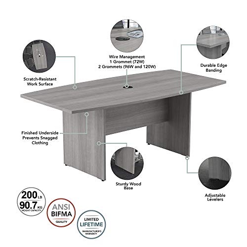 Bush Business Furniture Conference Table for 6-8 People with Wood Base | Boat Shaped 8 Foot Desk for Office Boardrooms and Training Rooms, 96W x 42D, Platinum Gray Bush Business Furniture
