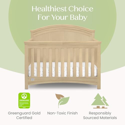 Simmons Kids SlumberTime Emma 4-in-1 Convertible Baby Crib N More - Greenguard Gold Certified, Natural Sandstone
