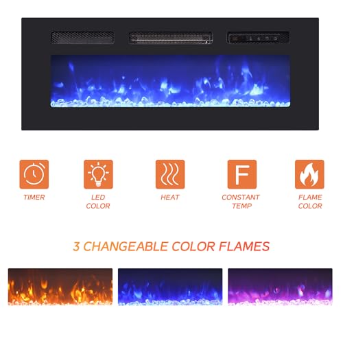 WAMPAT Modern Floating TV Stand with Electric Fireplace, Media Console for TVs up to 80", Wooden Entertainment Center with 36" Fireplace, TV Shelf Cabinet for Living Room or Bedroom, Yellow Light WAMPAT