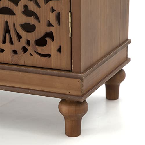 Sophia & William Accent Cabinet with Doors, Distressed Storage Cabinet with Wood Frame and Hollow-Carved Floral Doors for Entryway Living Room, Wood Sophia & William