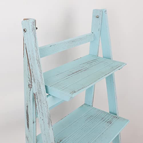Milltown Merchants Ladder Shelf - Distressed Bookshelf - Rustic Ladder Bookshelf - Leaning Bookshelf for Rustic Home Decor (Turquoise) Milltown Merchants