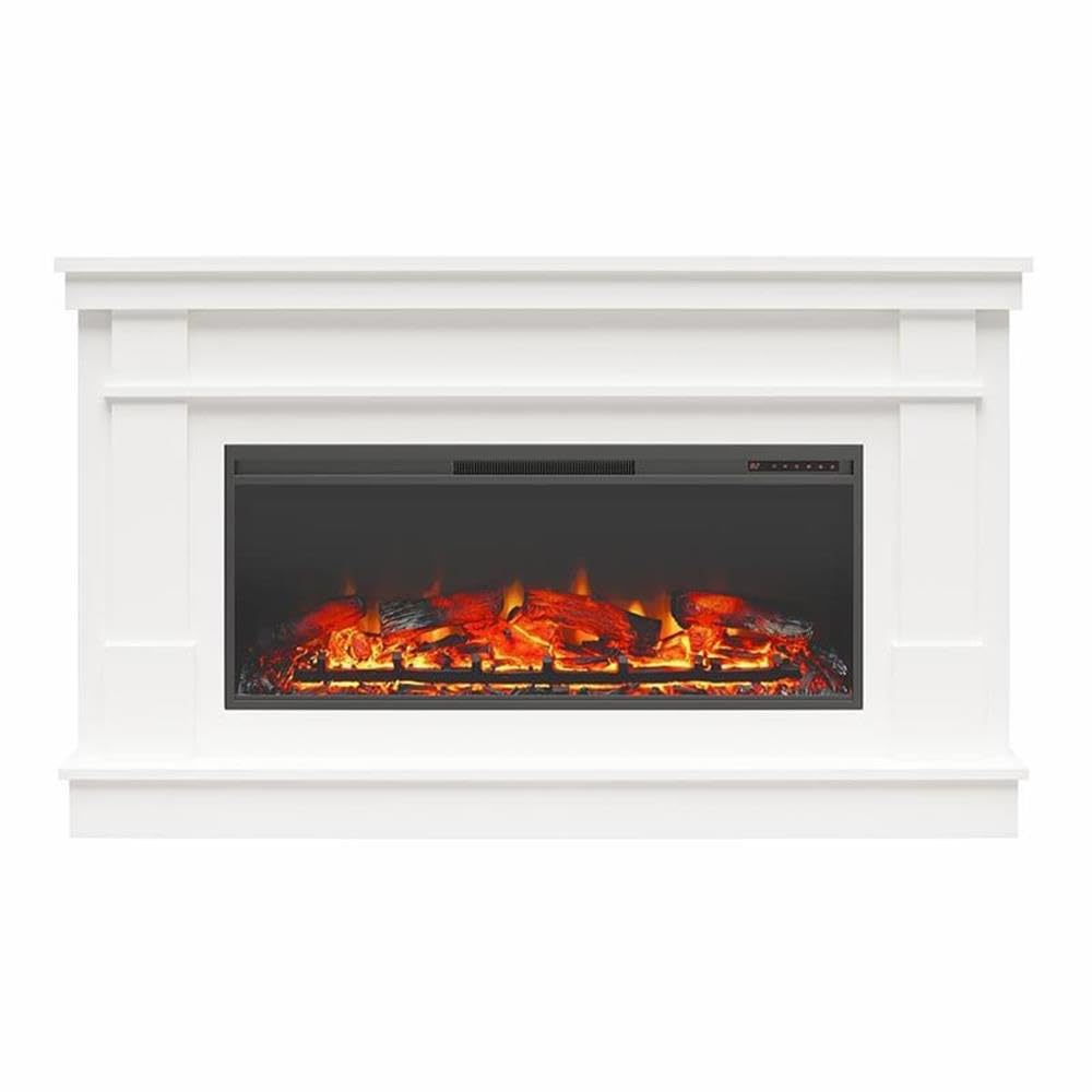Pemberly Row Wide Mantel with Linear Electric Fireplace in White Pemberly Row