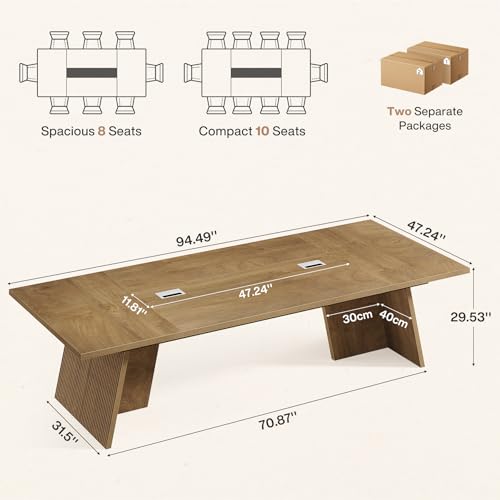 Tribesigns 8ft Conference Table, Conference Room Table for 10 People, Large Meeting Desk with Cable Grommet, Modern Boardroom Table for Office Conference (1, Brown) Tribesigns