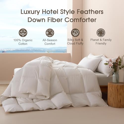 Cobnom® Feather and Down Fibres Comforter Oversized King - 100% Organic Cotton, Quill-Free & Ethical, Luxury All Season Duvet Insert (White, 120x98 Inches) Cobnom