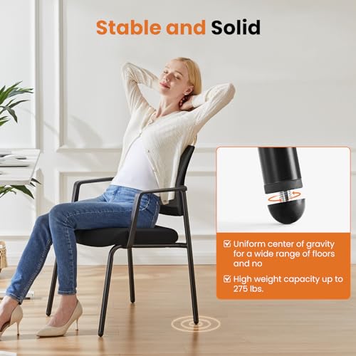 Sweetcrispy Mesh Back Stacking Arm Chairs 4 Pack, Upholstered Fabric Stack Chairs, Sturdy Metal, Easy to Use and Store, Outdoor and Indoor, for Home, Office, Party, Comfy,Black Sweetcrispy