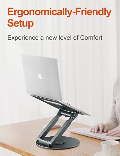 tounee Telescopic Laptop Stand for Desk with 360° Swivel Base, Sit to Stand, Height Adjustable, Portable Riser Holder for Good Posture, Compatible with MacBook Pro, All Laptops 10-17"-Gray tounee