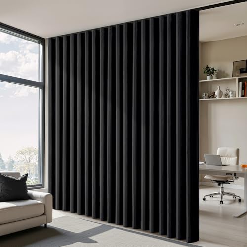 MIULEE 100% Blackout Room Divider Curtains, Extra Wide Ceiling Halloween Panel Sound Proof Thermal Privacy Drapes for Living Room Bedroom Sliding Door, Ceiling Track, W100 x L84 Inch, Black, 1 Panel MIULEE