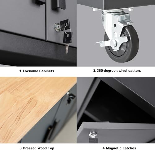 Torin Garage Cabinets Storage System, 9 Piece Included Steel Drawers Rolling Chest,Locked Storage Cabinet, Perfect for Organizing Garage and Tools, 129.92", Black/Grey Torin