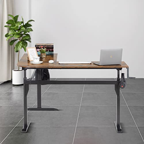 UNICOO – L Shaped Crank Height Adjustable Standing Desk, Sit to Stand up Corner Desk, L-Shaped Standing Workstation (XJH-LC-2 Packages) (Rustic Brown) UNICOO