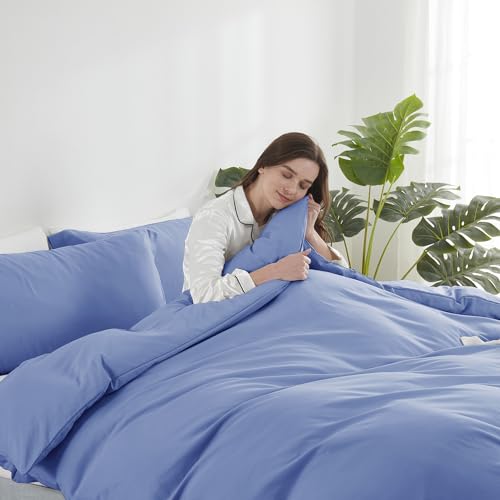 Hearth & Harbor Calm Blue Duvet Cover Queen Size - 3 Piece Soft Double Brushed Bedding Set - Includes 1 Queen Duvet Cover with Button Closure 90x90 inches and 2 Pillow Shams Hearth & Harbor