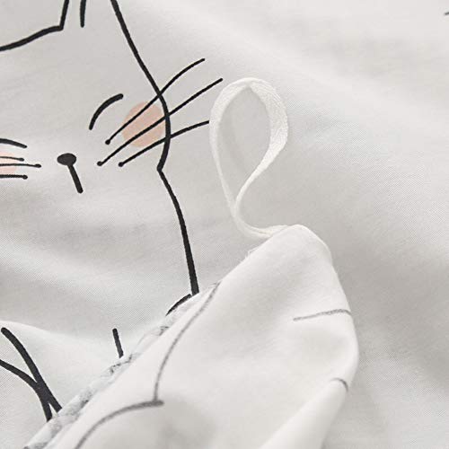 BlueBlue Cats Kids Duvet Cover Set Twin, 100% Cotton Bedding for Boys Girls Teens Single Bed, Cartoon Cats Pattern Print on White, 1 Animal Comforter Cover 2 Pillowcase (Twin, Cute Cat) BlueBlue