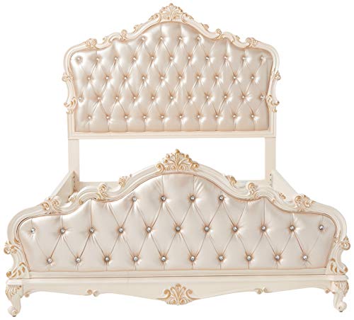 Acme Chantelle Queen Bed in Rose Gold PU & Pearl White ACME Furniture