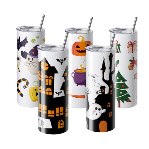 VEVOR 8 Pack Sublimation Tumblers 20 Oz Skinny Straight, Stainless Steel Sublimation Tumblers Blank, Stainless Steel Double Wall Tumbler for Heat Transfer Customized Gifts with Lid and Straw, Gift Box VEVOR