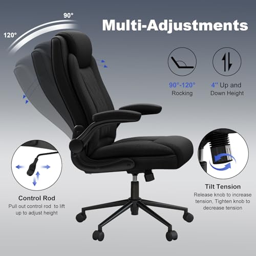 ralex-chair Big and Tall Office Chair -500 lb Heavy Duty Office Chair for Big Man, Fabric High Back Executive Office Desk Chair with 120° Tilt Rock,Computer Desk Chair with flip up arm - Black ralex-chair