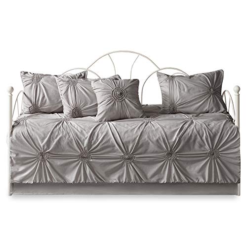 Madison Park Daybed Cover Set-Trendy Design All Season Luxury Bedding with Bedskirt, Matching Shams, Decorative Pillow, Medallion Tufted Dark Grey 75"x39" 6 Piece Madison Park