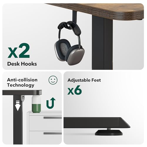 BANTI L-Shaped Standing Desk - 63 x 55 Inch Adjustable Corner Standing Desk with Charging Station - L Shape Sit Stand Table with Memory Controller, Splice Board for Home Office, Rustic Brown BANTI