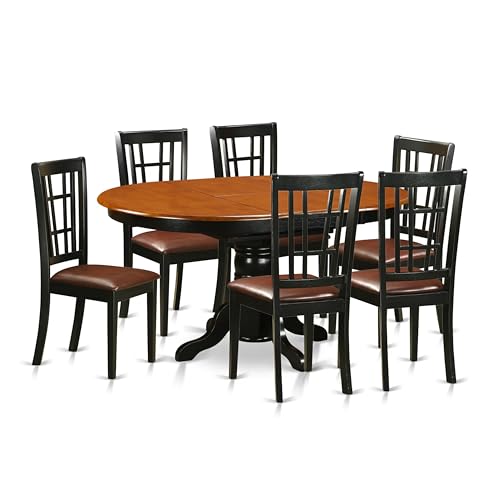 East West Furniture KENI7-BCH-LC 7 Piece Dining Room Furniture Set Consist of an Oval Kitchen Table with Butterfly Leaf and 6 Faux Leather Upholstered Chairs, 42x60 Inch, Black & Cherry East West Furniture