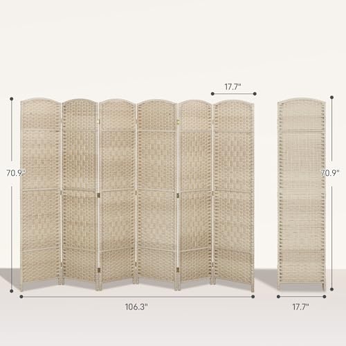 HOMCOM 6 Panel Room Divider, 6' Tall Folding Privacy Screen, Woven Freestanding Wall Partition for Home Office, Bedroom, Washed Oak HOMCOM