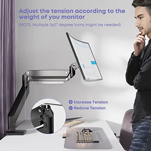 Heavy Duty Monitor Arm for Ultrawide Screens up to 49 inch and 39.6lbs, Premium Aluminum Single Desk Mount Stand with Gas Spring, VESA 75x75/100x100 IMtKotW