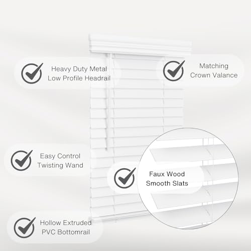 Lotus & Windoware Cordless, 2 Inch Faux Wood Blind, 14" Wide x 84" Long, Window Blinds, Blinds & Shades, Blinds for Indoor Windows, Smooth, Bright White - 14" x 84",Bright White LOTUS & WINDOWARE