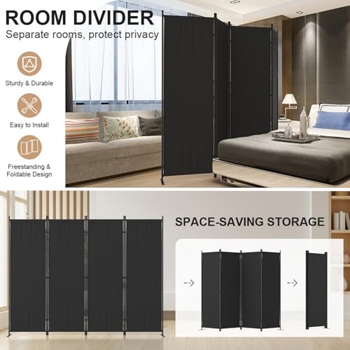 Kecreque Room Divider 4 Panel Partition Room Dividers & Folding Privacy Screens w/ 3 Metal Feet 6FT Portable Wall Doubles as a Dressing Screen Portable Wall for Office Kitchen Children's Room,Black Kecreque