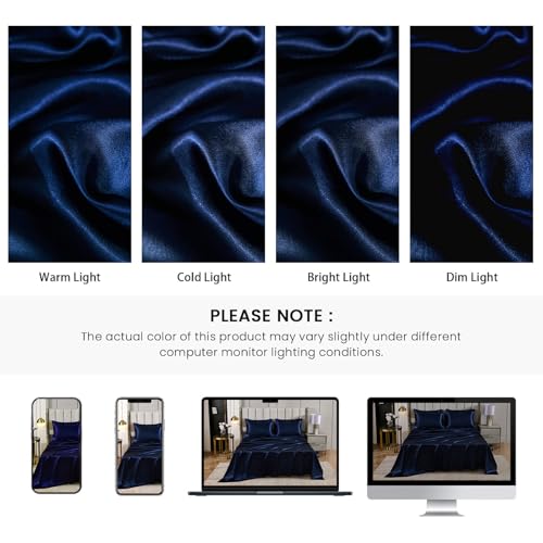 Bedding_Dreamer Silk Like Blue Comforter Set with Sheet Sets Queen 8 Pieces Satin Bedding Silky Bed-in-a-Bag Luxury Hotel Silky with 1 Cushion Cover Bedding_Dreamer