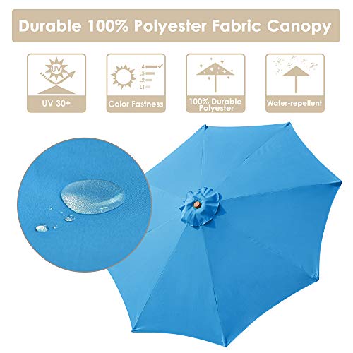 Yescom 9ft Wooden Outdoor Patio Blue Umbrella W/ Pulley Market Garden Yard Beach Deck Cafe Sunshade Yescom
