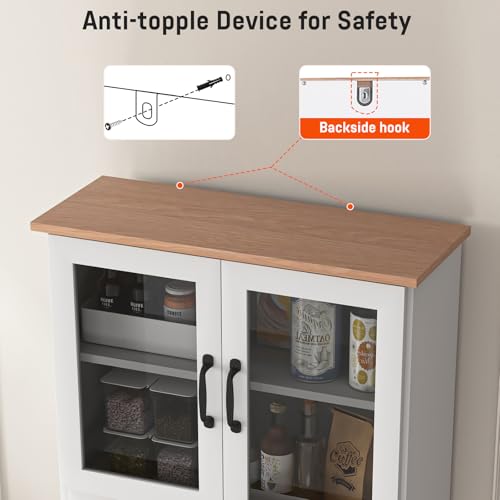 GORZING 67" Kitchen Pantry Cabinet with Glass Doors & Drawers, Adjustable Shelves, Anti-Tip, Space-Saving Microwave Stand for Small Kitchens GORZING