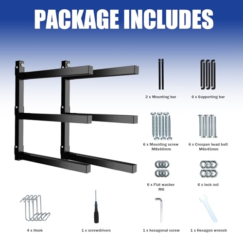 S&R PLKOP 3-Level Lumber Storage Rack, Wall Mounted Wood Organizer - 2 Pack, Black, Metal for Wood Storage & Lumber Racks S&R PLKOP