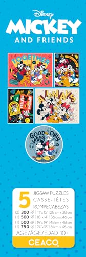Ceaco - 5 in 1 Multipack - Disney - Mickey and Friends - (2) 300 Piece, (2) 500 Piece, (1) 750 Piece Jigsaw Puzzles Ceaco