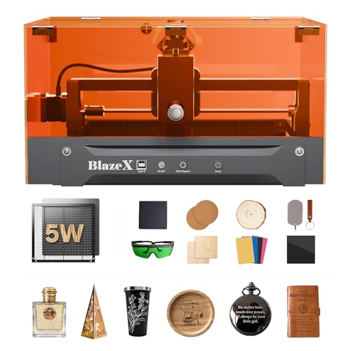 BlazeX M3 Laser Engraver Machine 5000mW, 0.01 mm High Accuracy Laser Cutter and Engraver Machine for Beginners, with Honeycomb Goggles Enclosure Engraving Materials Toolkit, Class 1 Laser BlazeX