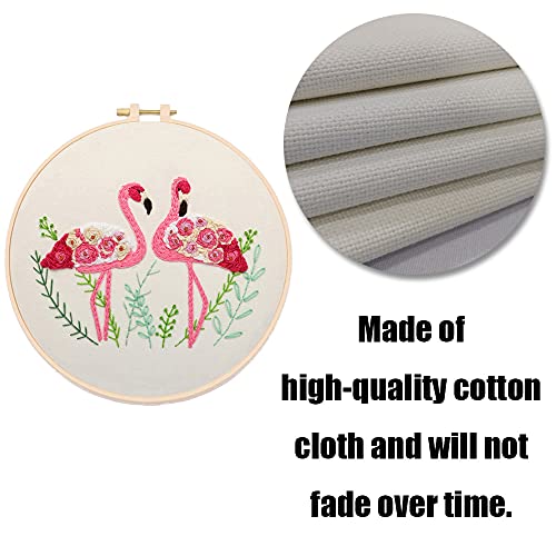 YANCAIYUNL Embroidery Kit for Beginners Flamingo Cross Stitch Embroidery Starter Kit DIY Handmade Needlework for Adults Beginner Tool Kit