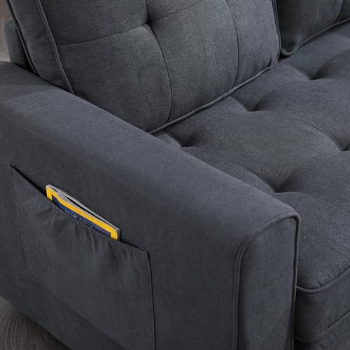 Eafurn Folding Pull Out Sofa Bed, 3 in 1 Convertible Sleeper Couch Floor Sofabed with Side Storage, Linen Upholstered Futon Loveseat Recliner for Living Room, Apartment, Small Space Eafurn