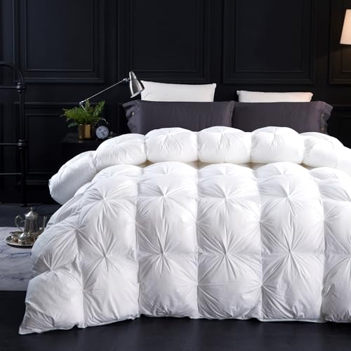 Three Geese Twin Size Pinch Pleat Duck Feather Down Fiber Comforter - All-Season Down Duvet Insert Fluffy Baffle Box Design with 8 Corner Loops for Warmth and Softness. Three Geese