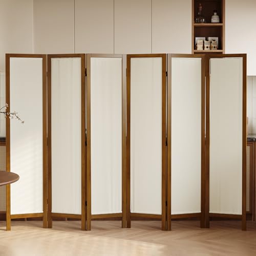 Linen Room Divider Privacy Screen, Foldable Wood Frame Partition Room Dividers with Removable Linen Fabric Curtain, Room Divider Panel, Zero Assembly for Home, Office, or Studio Brown 6 Panel Svimi