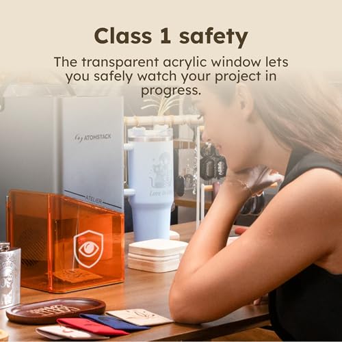 AtomStack Atelier - 12 Watt Diode Galvo Engraving and Cutting - Ultrafast 4000mm/s - Camera - Portable and Mini Laser Engraver and Laser Cutter - Personalise Wood, Paper, Leather, Cardboard and More ATOMSTACK