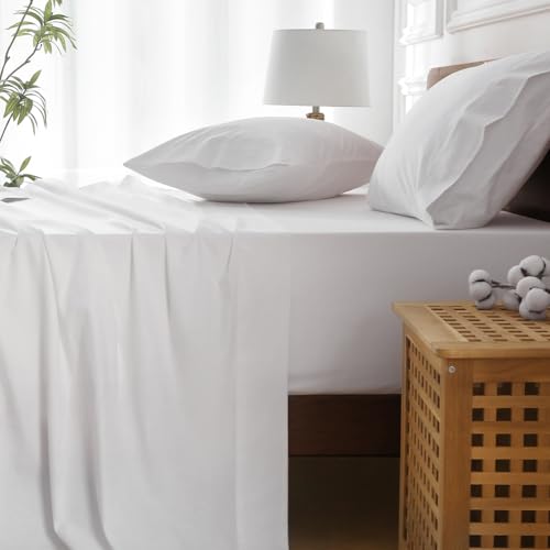 HYPREST Extra Deep Pocket King Sheet Sets Fits 18"-24" in Deep Mattress -100% Cotton King Sheet Set,White Hotel Luxury Soft Wrinkle Free Cooling Sheet Sets for King Bed Deep Pocket HYPREST
