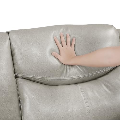 Lexicon L-Shaped Power Reclining Sectional Couch, Faux Leather Reclining Sectional Sofa, 3 Recliners, Wall Hugger, Right Storage Console, Cup Holders, Receptacles, Charging Ports, Silver Gray Lexicon