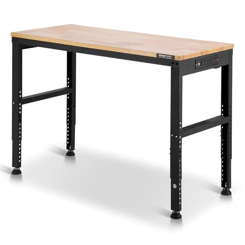 VEVOR Adjustable Workbench, 48 x 20-inch Heavy Duty Work Bench with 28.5-38.3 Inches Height Adjustment, 2000 lbs Capacity Garage Workbench with Power Outlets, Suitable for Office, Garage, Workshop VEVOR