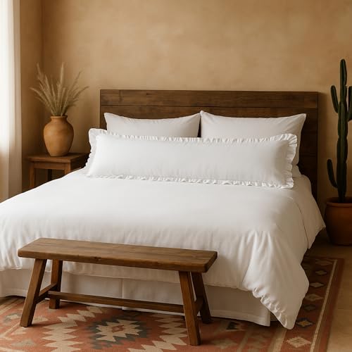 Empire Linen | Ruffled Body Pillowcase | Cotton Satin Weave, Soft & Breathable | Hidden Zipper Closure | Decorative Pillow Sham with Single Layer Ruffles | White Body Pillow Cover (20x48, White) Empire Linens